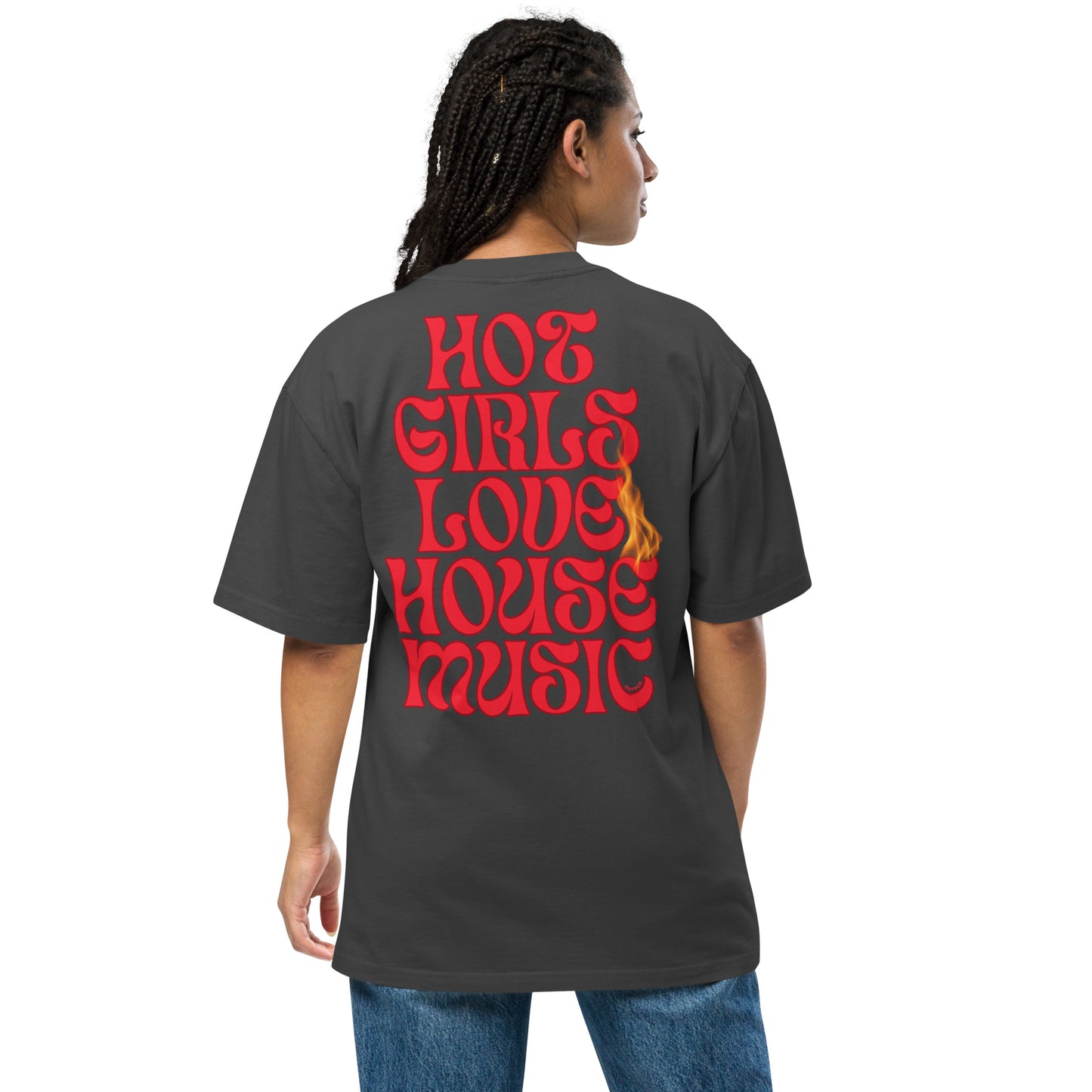 Hot Girls Love House Music Oversized Faded Tee - Red