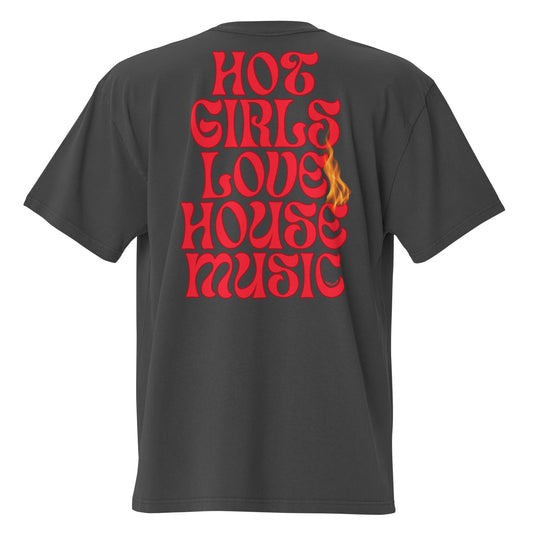 Hot Girls Love House Music Oversized Faded Tee - Red