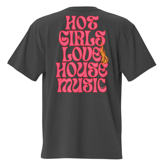 Hot Girls Love House Music Oversized Faded Tee - Pink